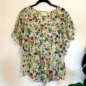 Anthropologie Flutter Sleeve Floral Top